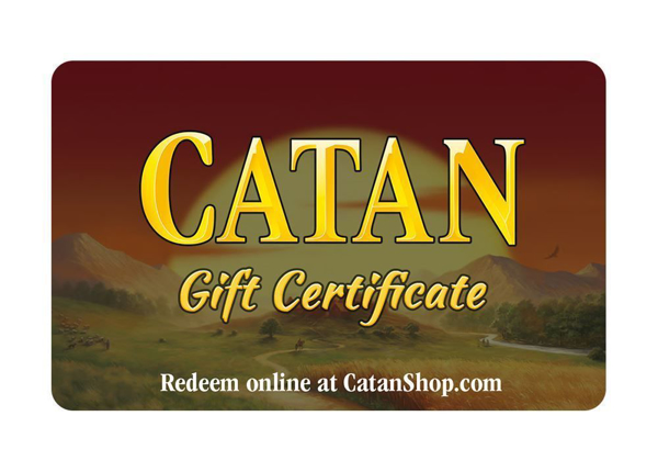 Catan Gift Certificate written n yellow