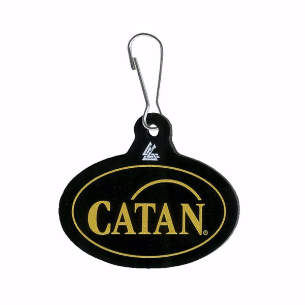 Black Zipper Pull with yellow catan logo in the center