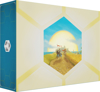 Back of the package, an hexagon with a field on sunset inside it