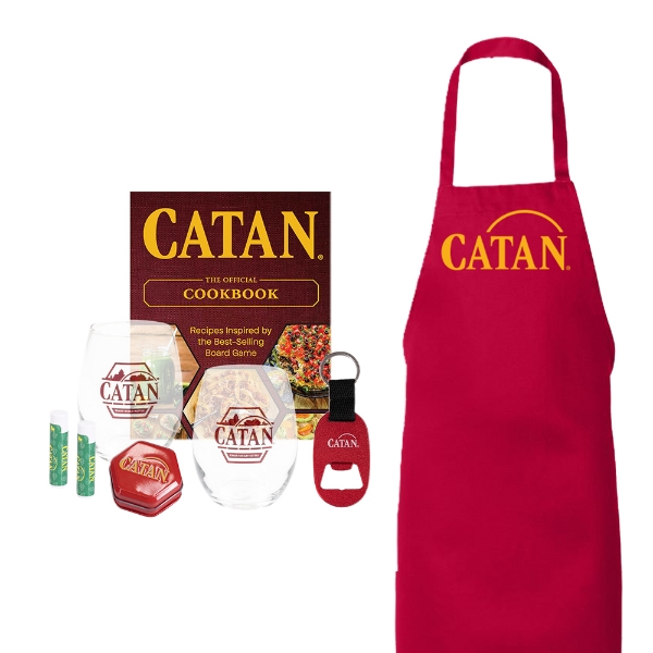 Image of the Couples Valentine's Day Bundle featuring a cookbook, apron, mints, bottle opener, two lip balms and two wine glasses