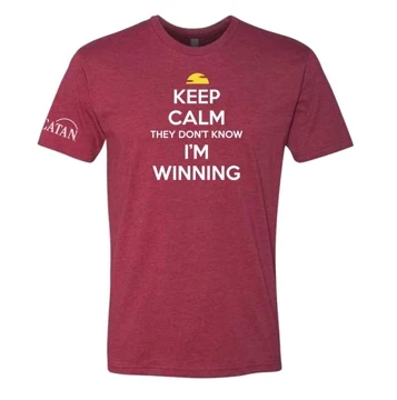Wine t-shirt, written "Keep calm, they don't know I'm winning" in white