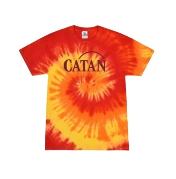 Image of a Red Tie-Dye Shirt with a Catan logo on it