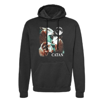 CATAN Three Sheep Moon black hoodie featuring three sheep and full moon graphic