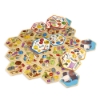 Spot It! CATAN hex tiles arranged in a board game layout featuring resource icons and gameplay elements.