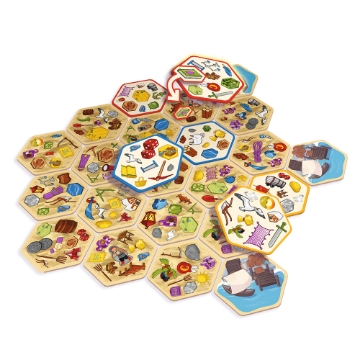 Spot It! CATAN game box featuring CATAN-themed matching cards and bright sunset design