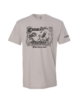 CATAN Have Ye Wool t-shirt with fantasy dragon artwork and vintage scroll frame on heather fabric